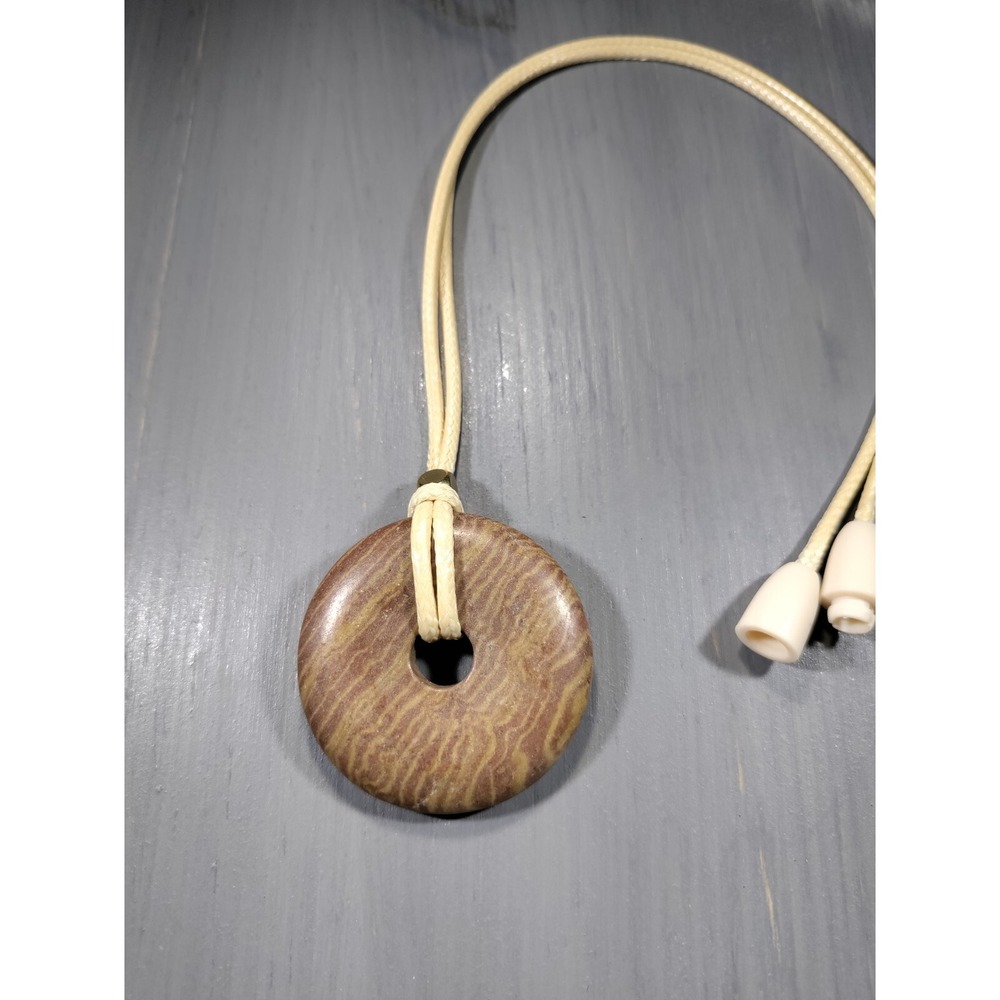 TrailerSpark Aragonite Stone Donut Pendant Necklace Waxed Cord 18in Break Away